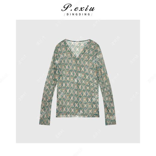 03-5潘依绣丁丁宠粉法式复古轻薄防晒V领碎花长袖衬衫 M8967 商品图1