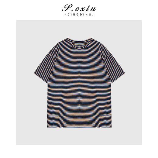 03-5潘依绣丁丁宠粉复古百搭条纹圆领短袖T恤Q3644 商品图0