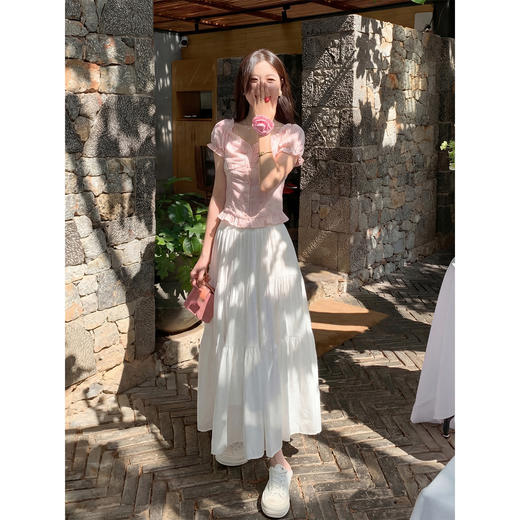 <曾小咸推荐>方领泡泡袖条纹衬衫短袖【预售7-15天发货】 商品图1