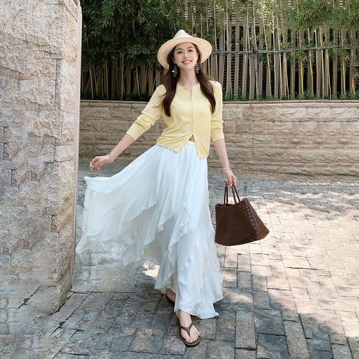 3~5天发货！灵动生风‼️【特妮娜 荷叶蕾丝花边长裙】显高显瘦 垂感遮肉 网纱面料 柔软舒适 遮假胯 遮腿粗 22裁片拼接 商品图0