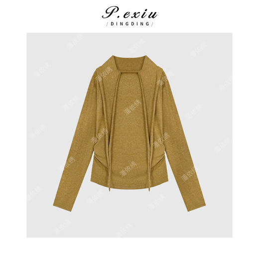 03-5潘依绣丁丁宠粉法式优雅气质一字领荡领设计感长袖上衣 WH00501 商品图1