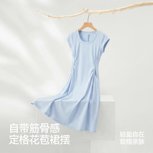 森马连衣裙女夏季U领纯色褶皱短袖短裙2026新款简约风设计感裙子 商品图3