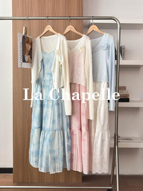 专柜实拍【附立体花胸针】拉夏贝尔/La Chapelle敲值！独特刺绣设计吊带裙温柔净版针织开衫两件套