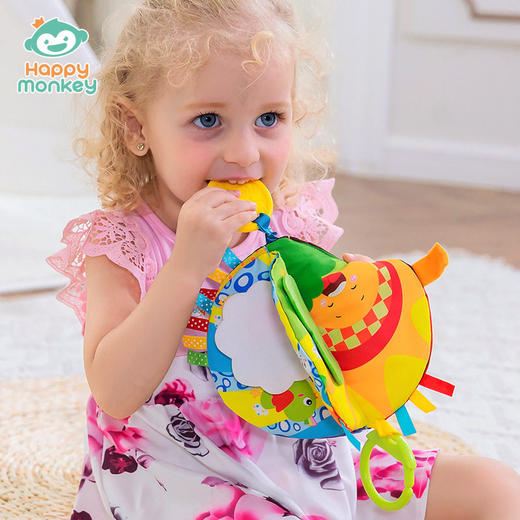 happy monkey宝宝彩色趣味认知圆形布书 立体 可啃咬床挂布书 商品图3