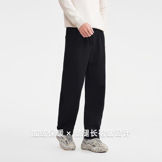 墨麦客男装松紧腰加绒休闲裤男2025冬季新款宽松男士弯刀裤91517 商品图3