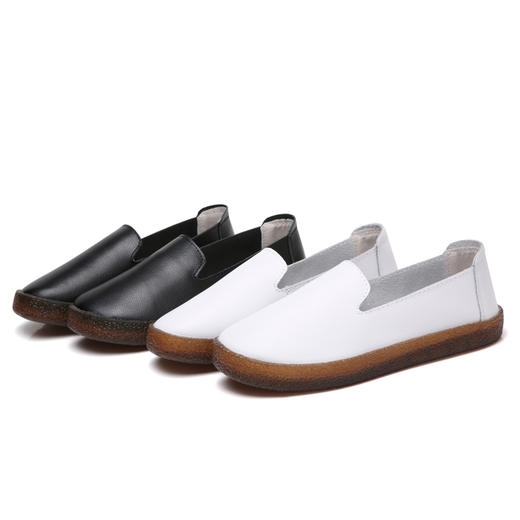 春季真皮圆头平底休闲女士舒适单鞋202 商品图5