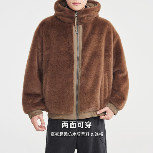 墨麦客男装仿水貂连帽外套男2025冬新款拉链口袋加厚夹克男81560 商品图1