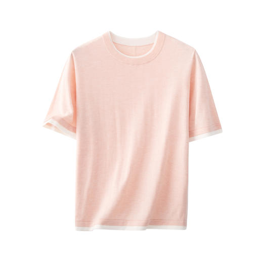 【门店同款】100%莱赛尔天丝圆领短袖针织衫女撞色边极简通勤上衣 商品图2