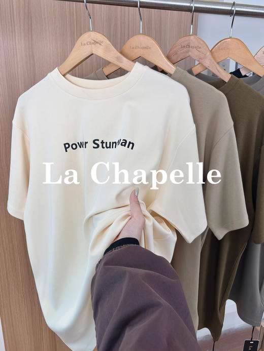 专柜实拍【舒适不束缚】拉夏贝尔/La Chapelle高质感弹力足透气舒适五色圆领字母短袖T恤 商品图8