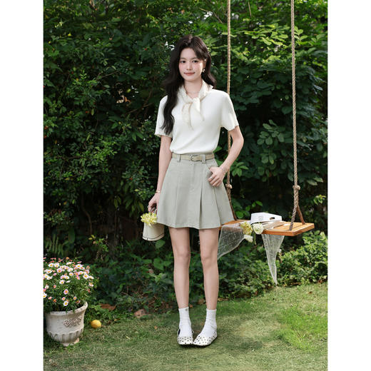 鹿向南【0331/20:00新品前1小时7折限量100件】卡其色短款半身裙 商品图1