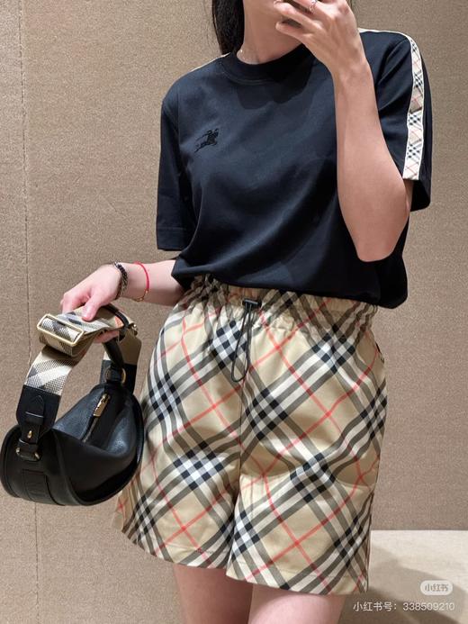 巴宝莉 新款格纹饰带T恤 黑白灰三色可选 商品图3