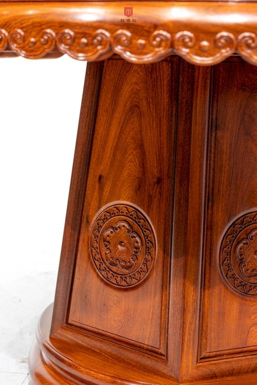 红桥红  家具严选  缅甸花梨(大果紫檀）  【118 雕花牙边六角底座 圆餐桌 七件套】 商品图5