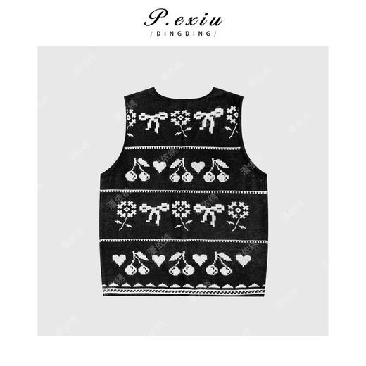 04-1潘依绣丁丁宠粉天丝亚麻重工樱桃提花V领马甲针织开衫D410 商品图2