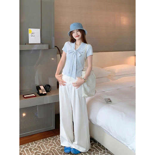 <曾小咸推荐>波点蝴蝶结系带短袖T恤上衣【预售7-15天发货】 商品图2