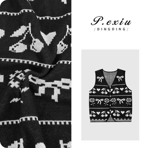 04-1潘依绣丁丁宠粉天丝亚麻重工樱桃提花V领马甲针织开衫D410 商品图0