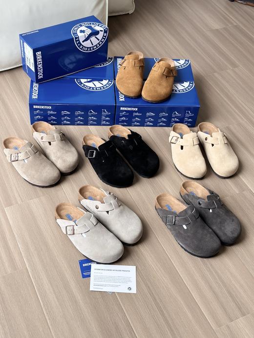 勃肯 男女款牛皮绒面包头拖鞋 商品图0