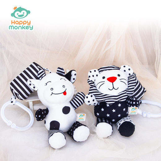 Happy monkey开心美猴王婴儿玩具卡通摇铃车床挂动物黑白风铃 商品图0