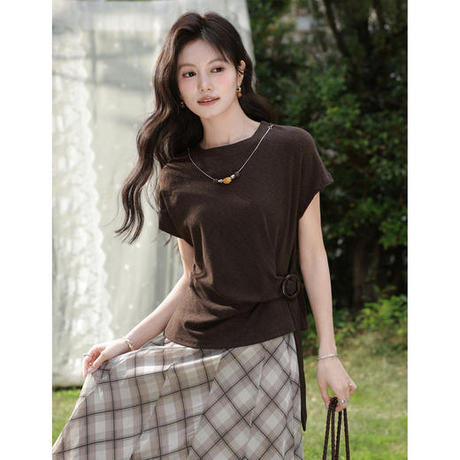 鹿向南【0330/20:00新品前一小时7折限量100件】咖色T恤 商品图1