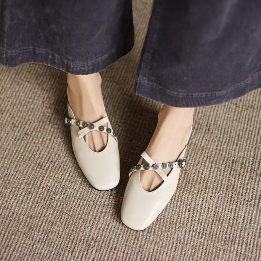 阿么手工女鞋新款一脚蹬浅口半拖包头鞋夏外穿百搭真皮穆勒鞋3CM 商品图2