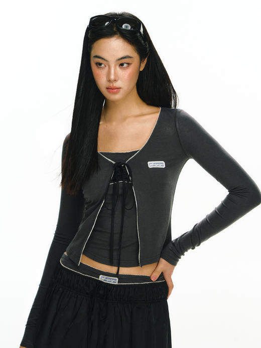 Ariseism 美式复古长袖上衣吊带半裙三件套套装女春新款 商品图4