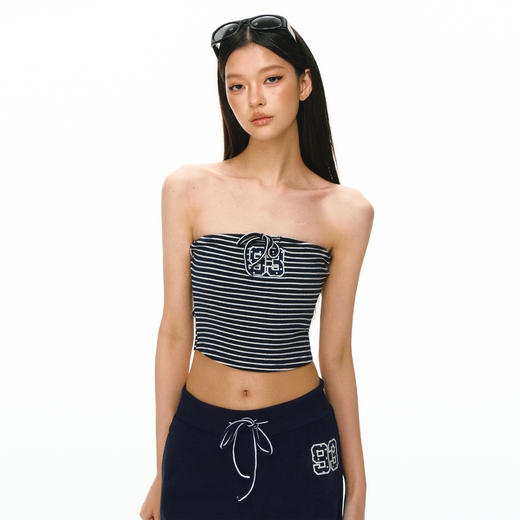 Ariseism 美式复古设计感条纹抹胸长裤两件套套装女夏 商品图1