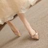 阿么手工女鞋法式细跟高跟鞋2026新款拼接绸缎后空尖头凉鞋8.5CM 商品缩略图4