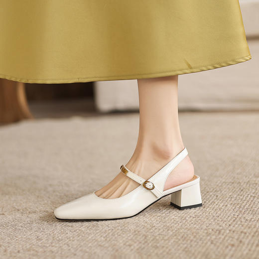 阿么手工女鞋夏季方头粗跟一字带百搭凉鞋外穿复古玛丽珍鞋4.5CM 商品图4