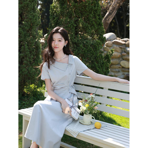 鹿向南【0331/20:00新品前1小时7折限100件】蓝色收腰短袖连衣裙 商品图4