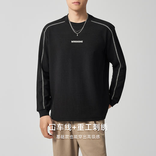 墨麦客男装线迹刺绣圆领卫衣男2025秋新款简约宽松男士卫衣55759. 商品图1