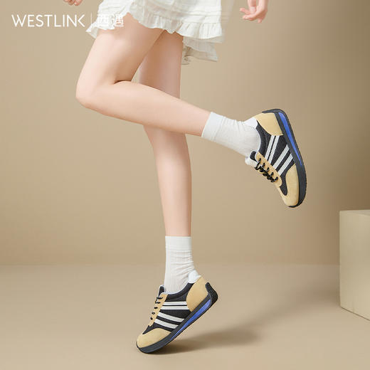 西遇复古德训鞋女新款秋季拼色网面平底休闲鞋透气轻便运动鞋V1656914 商品图2