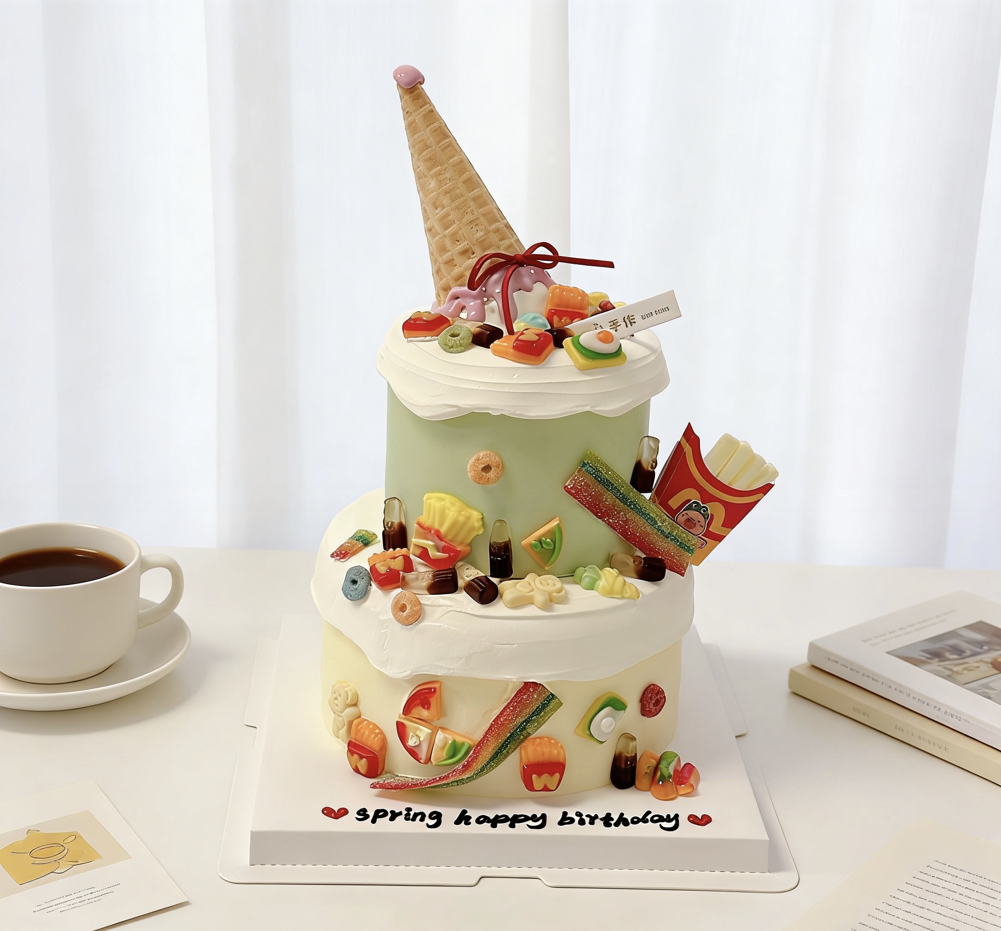 彩色软糖双层卡通蛋糕-低糖处理无添加