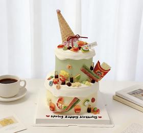 彩色软糖双层卡通蛋糕-低糖处理无添加