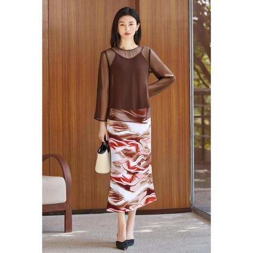 咖色罩衫+印花半身裙套装女3891 商品图4