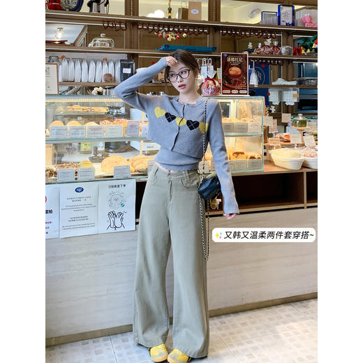 <曾小咸推荐>3.31现货秒杀 ！微信超特价！韩系爱心针织开衫+花边背心两件套 日常229.99 立减130 秒杀99.99！！ 商品图1