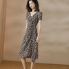 芳外 夏装新款气质复古碎花裙系带修身侧开叉V领连衣裙2546 商品缩略图0