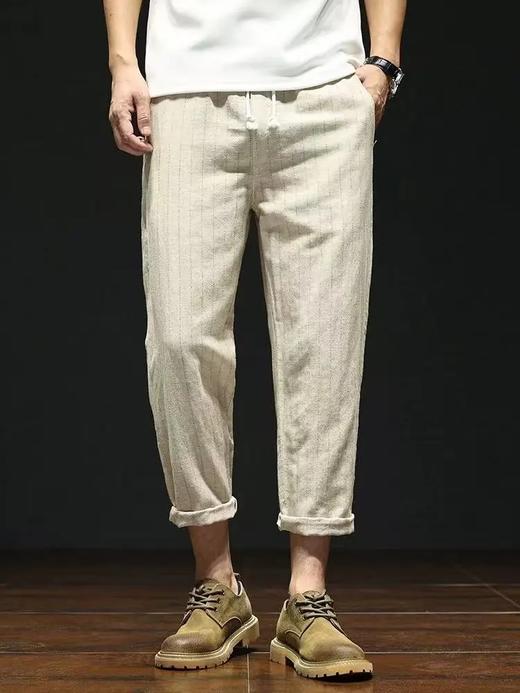 【yzyp-F5218】夏日男子休闲直筒条纹棉麻长裤！！ 商品图0