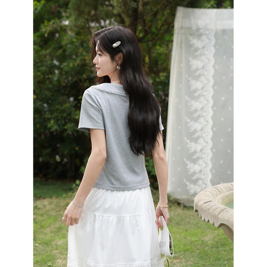 鹿向南「凉夏流云」灰色短袖T恤夏季新款时尚百搭设计感短上衣女 商品图2