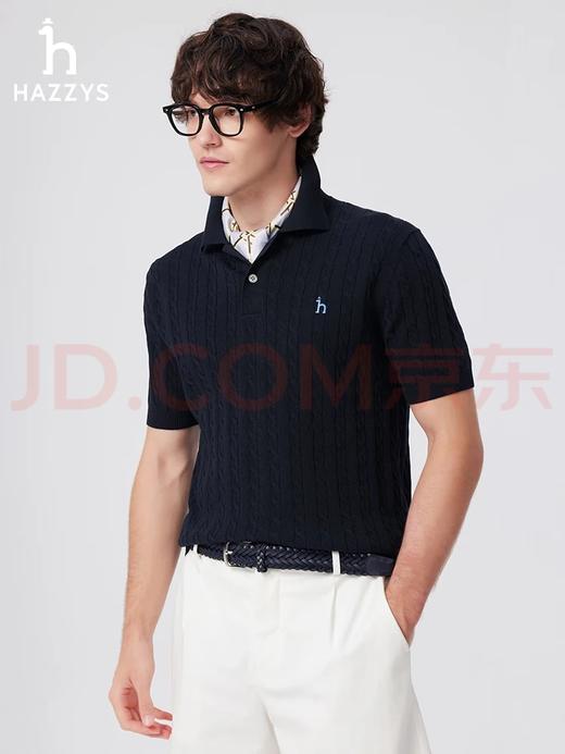 Hazzys26款男士绞花POLO短袖针织衫 商品图1