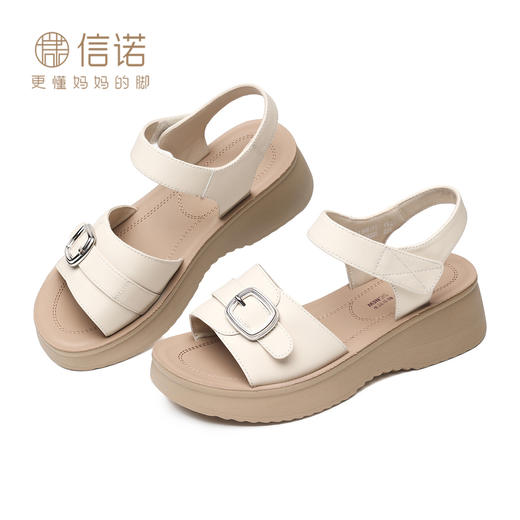 信诺真皮舒适厚底妈妈凉鞋女2026新款夏季软底不累脚魔术贴沙滩鞋6L906-11 商品图4