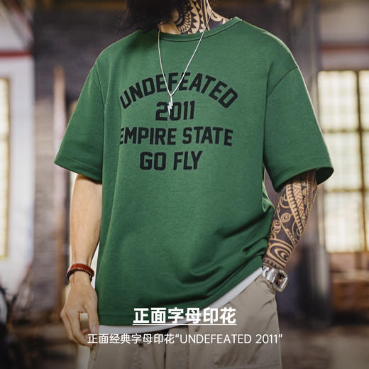 马登工装美式章仔印花T恤绿色小众圆领正肩设计感短袖上衣男款夏 商品图2