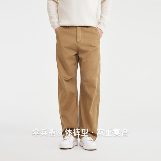 墨麦客男装伞兵褶直筒男士休闲裤2025冬新款全棉加绒裤子男91519 商品图3