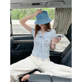 <曾小咸推荐>波点蝴蝶结系带短袖T恤上衣【预售7-15天发货】