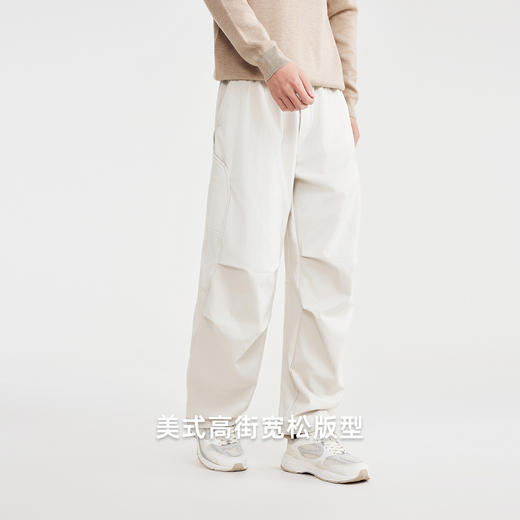 墨麦客大口袋拉褶加绒休闲裤男2025冬季新款美式工装裤子男91523 商品图3