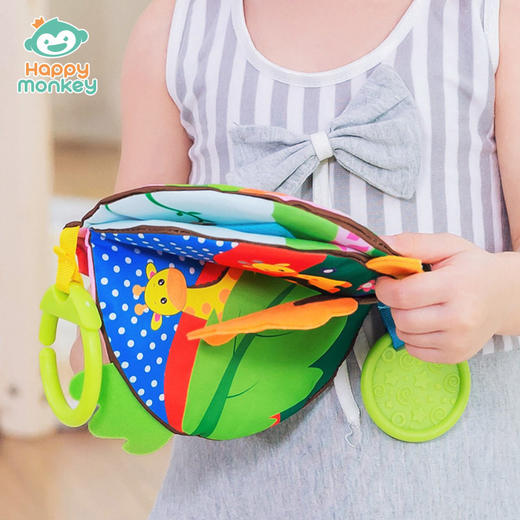 happy monkey宝宝彩色趣味认知圆形布书 立体 可啃咬床挂布书 商品图2