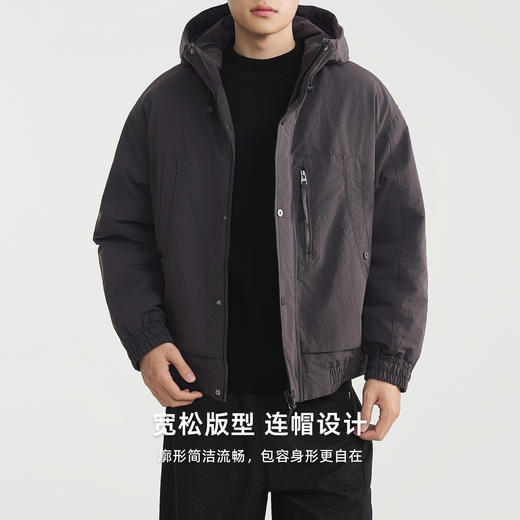 墨麦客男装简约纯色连帽棉衣男冬款羊羔毛内里男士棉服87723 商品图1