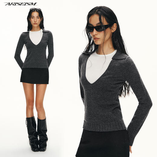 Ariseism黑标 50%羊毛长袖针织衫毛衣女春季新款上衣 商品图0