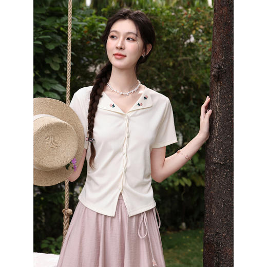 鹿向南【0330/20:00新品前一小时7折限量100件】杏色T恤 商品图0