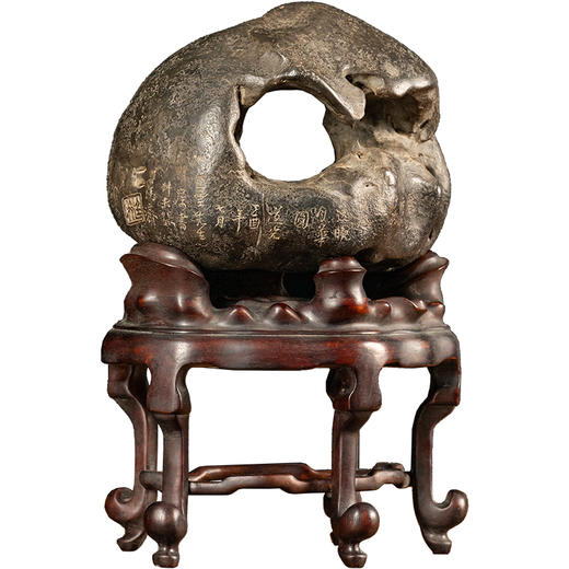 清	灵璧石洞天诗文文房赏石（红木座） 商品图5