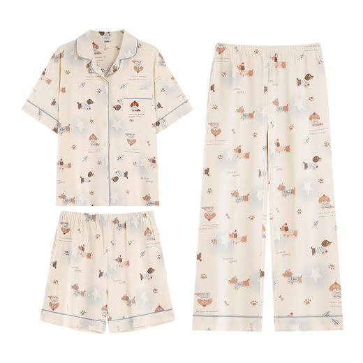 2026新款夏季纯棉短袖三件套装 可外穿少女家居服睡衣 商品图14