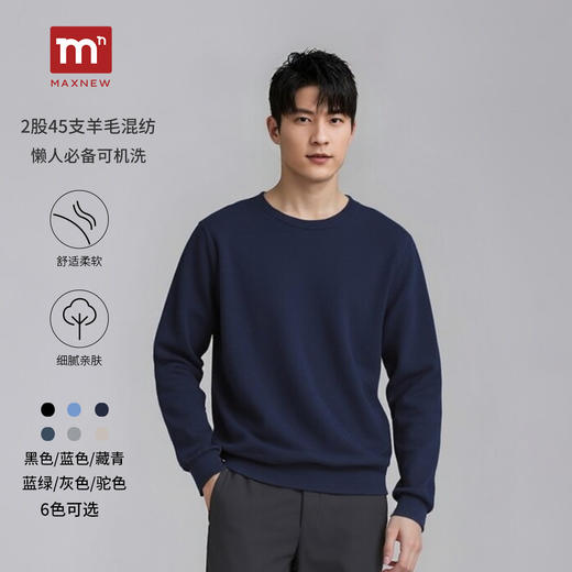 【门店同款】极简风圆领长袖男羊毛混纺舒适可机洗易打理针织衫 商品图0